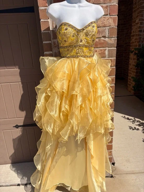 Jovani Yellow Strapless High-Low Ruffle Prom Dress size 6 - Picture 2 of 9